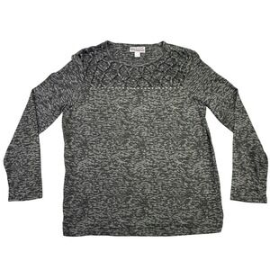 Pink Cattlelac Women's‎ Size M Long Sleeve Textured Top Rhinestone Detail Gray